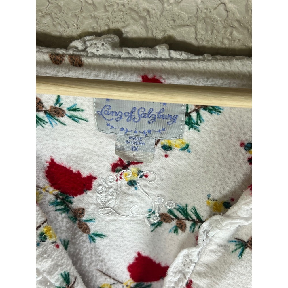 Lanz of Salzburg Womens 1X Cardinal Pine Flannel Nightgown Bird Cottagecore - Picture 3 of 10